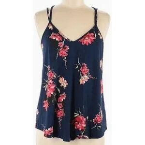 Papermoon Womens 2X Navy Floral Tank Basima Cami Boho‎ Romantic Breezy